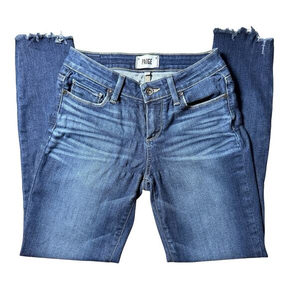 Paige Verdugo Ankle Jeans 26 Barton Distressed Raw Hem Skinny Mid Rise Blue USA - Picture 3 of 11